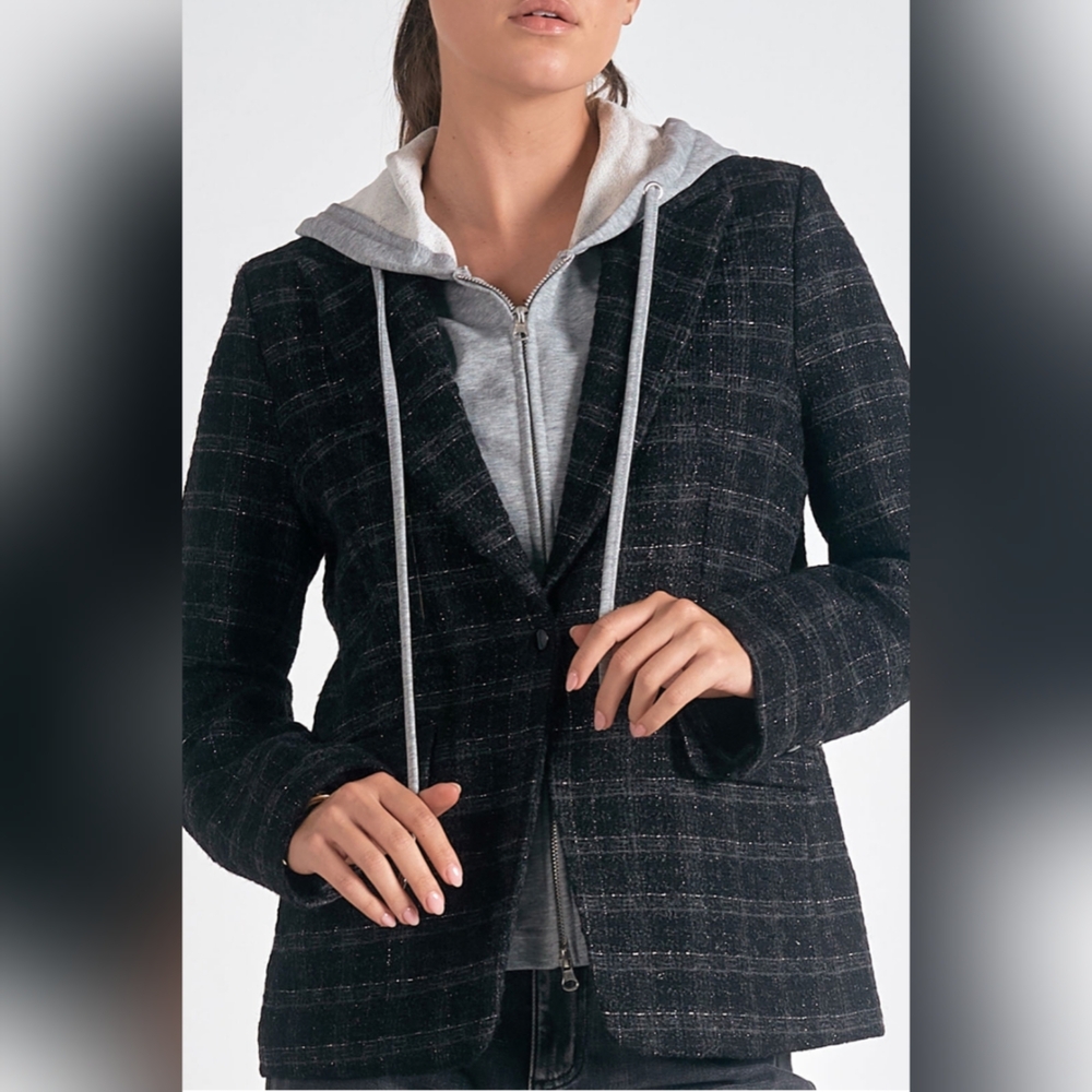 Eliza Metallic Plaid Blazer with Hoodie